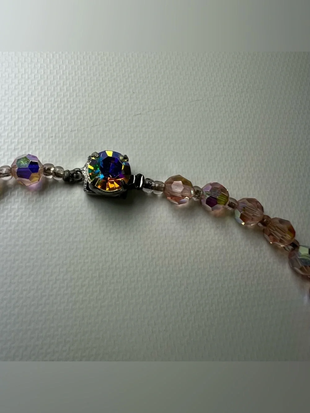 Vintage Crystal Bead Necklace, Aurora Borealis Faceted Glass Beads - Picture 5 of 6